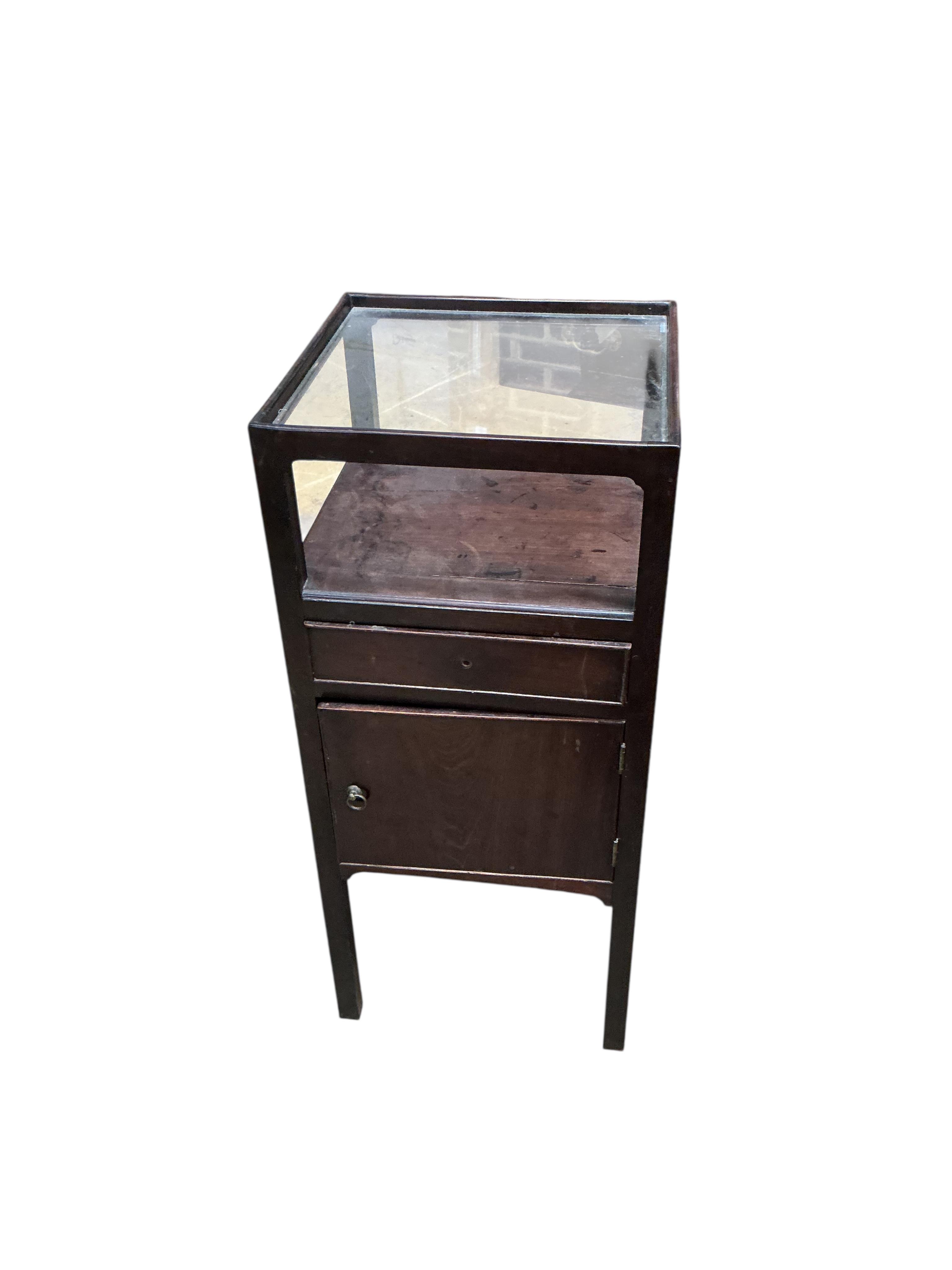 Two George III mahogany washstands and a Queen Anne Revival walnut cabinet, largest width 35cm, depth 34cm, height 92cm
